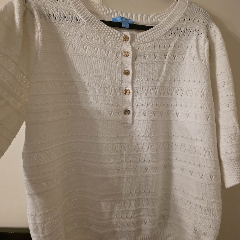 Draper James White Short Sleeve Knit Henley Top